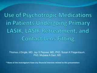 Use of Psychotropic Medications in Patients Undergoing Primary LASIK, LASIK Retreatment, and Contact Lens Fitting
