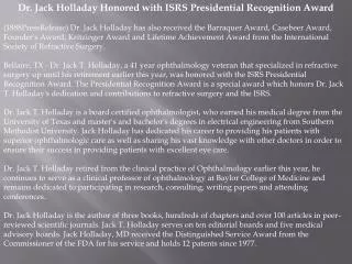 Dr. Jack Holladay Honored with ISRS Presidential Recognition
