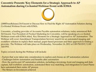 Corcentric Presents 'Key Elements for a Strategic Approach t
