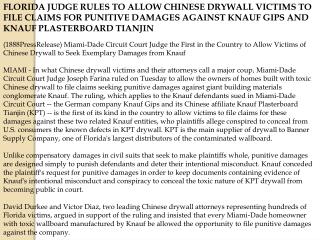 FLORIDA JUDGE RULES TO ALLOW CHINESE DRYWALL VICTIMS TO FILE
