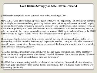 Gold Rallies Strongly on Safe-Haven Demand