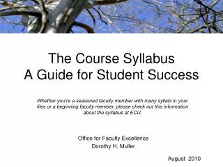 The Course Syllabus A Guide for Student Success