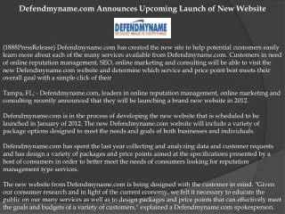 Defendmyname.com Announces Upcoming Launch of New Website
