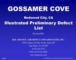 GOSSAMER COVE Redwood City, CA Illustrated Preliminary Defect List