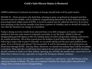 Gold's Safe-Haven Status is Restored