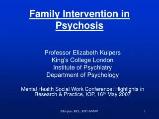 Family Intervention in Psychosis
