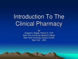 Introduction To The Clinical Pharmacy