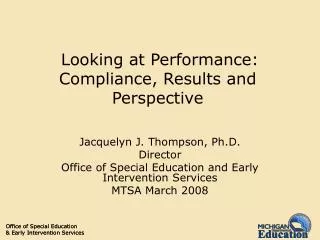 Looking at Performance: Compliance, Results and Perspective