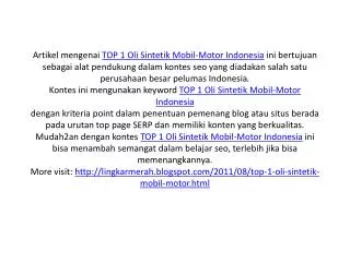 TOP 1 Oli Sintetik Mobil-Motor Indonesia