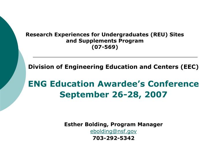 research experiences for undergraduates reu sites and supplements program 07 569