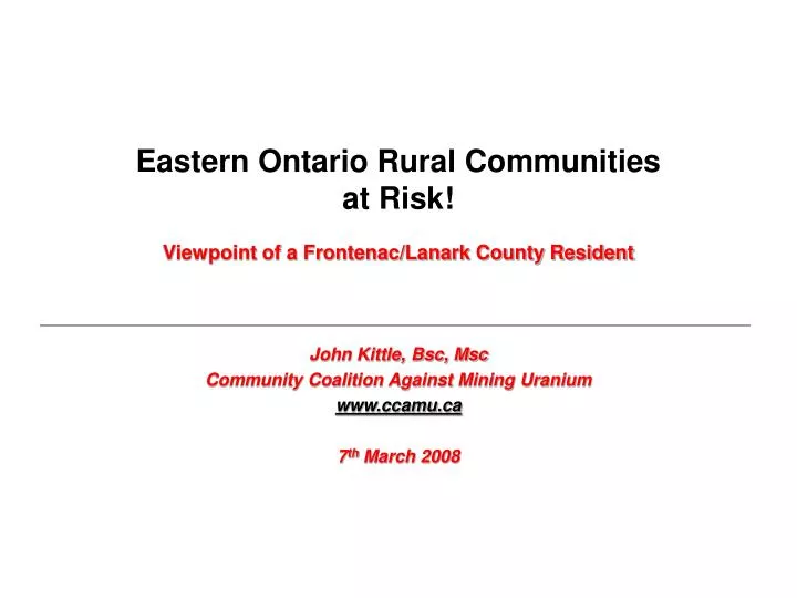 eastern ontario rural communities at risk viewpoint of a frontenac lanark county resident