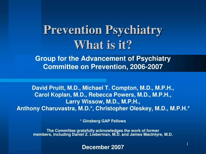 prevention psychiatry what is it
