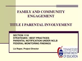 FAMILY AND COMMUNITY ENGAGEMENT TITLE I PARENTAL INVOLVEMENT