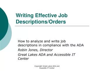 Writing Effective Job Descriptions/Orders