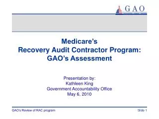 Medicare’s Recovery Audit Contractor Program: GAO’s Assessment