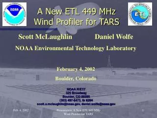 A New ETL 449 MHz Wind Profiler for TARS