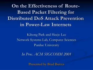 On the Effectiveness of Route-Based Packet Filtering for Distributed DoS Attack Prevention in Power-Law Internets