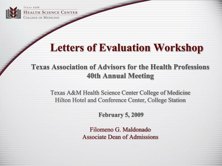 letters of evaluation workshop