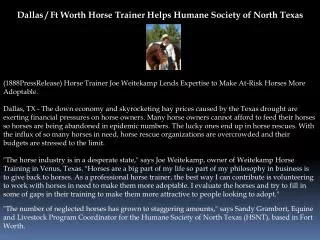 Dallas / Ft Worth Horse Trainer Helps Humane Society of Nort