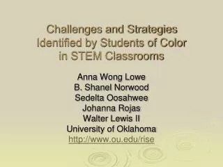 Challenges and Strategies Identified by Students of Color in STEM Classrooms