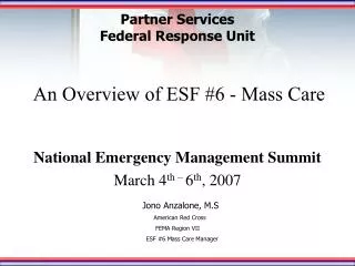 An Overview of ESF #6 - Mass Care