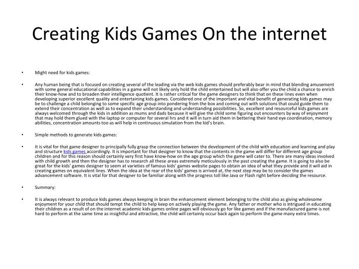 creating kids games on the internet