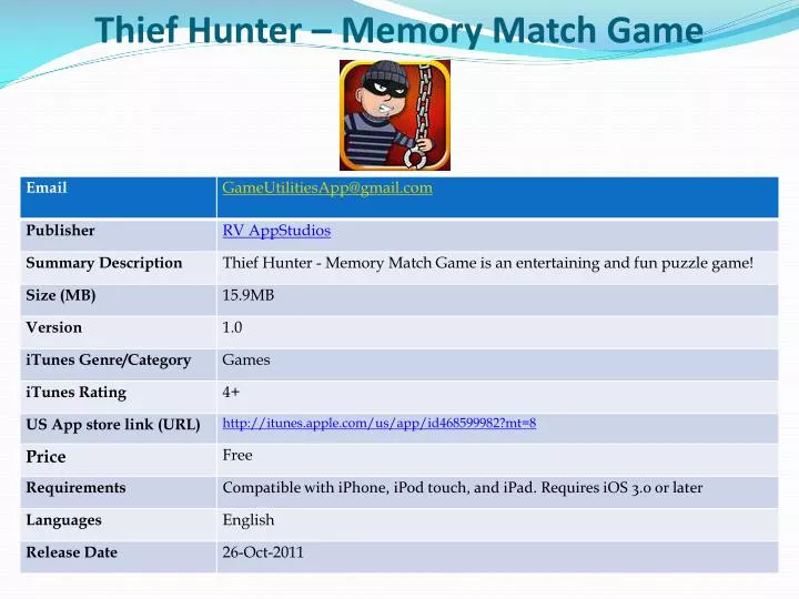 thief hunter memory match game