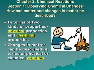 Chapter 2: Chemical Reactions Section 1: Observing Chemical Changes How can matter and changes in matter be described?