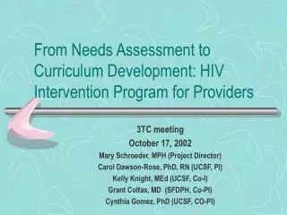 From Needs Assessment to Curriculum Development: HIV Intervention Program for Providers