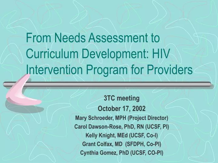 from needs assessment to curriculum development hiv intervention program for providers