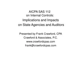 AICPA SAS 112 on Internal Controls: