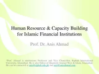 Human Resource &amp; Capacity Building for Islamic Financial Institutions