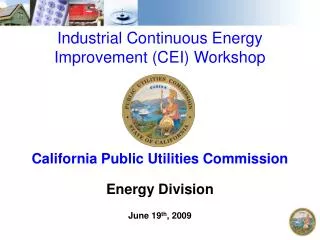 Industrial Continuous Energy Improvement (CEI) Workshop