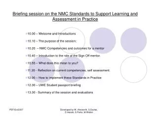 Briefing session on the NMC Standards to Support Learning and Assessment in Practice