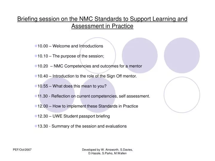 briefing session on the nmc standards to support learning and assessment in practice