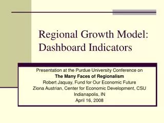 Regional Growth Model: Dashboard Indicators