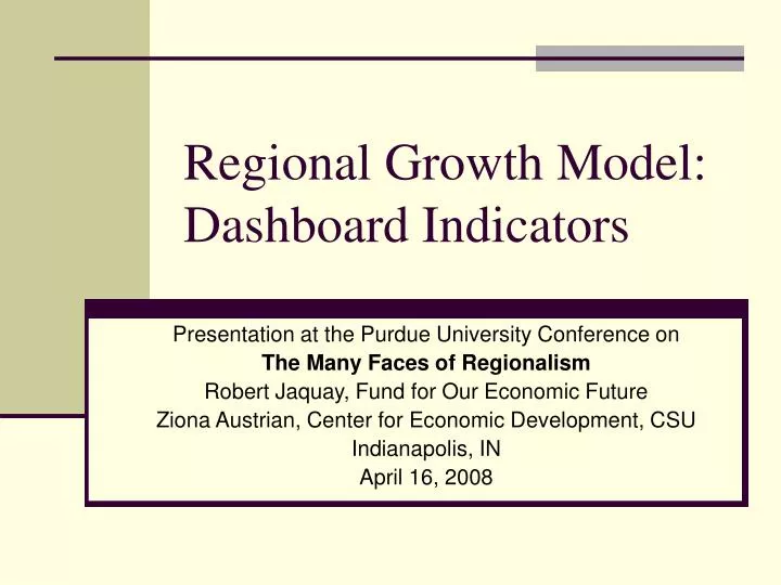 regional growth model dashboard indicators