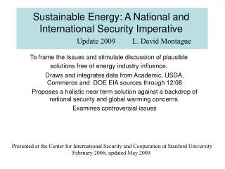 Sustainable Energy: A National and International Security Imperative