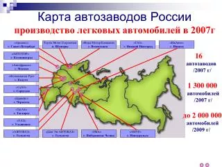 Карта автозаводов России производство легковых автомобилей в 2007г