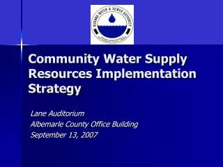 Community Water Supply Resources Implementation Strategy