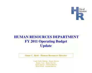 HUMAN RESOURCES DEPARTMENT FY 2011 Operating Budget Update