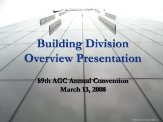 Building Division Overview Presentation