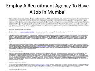 Employ A Recruitment Agency To Have A Job In Mumbai