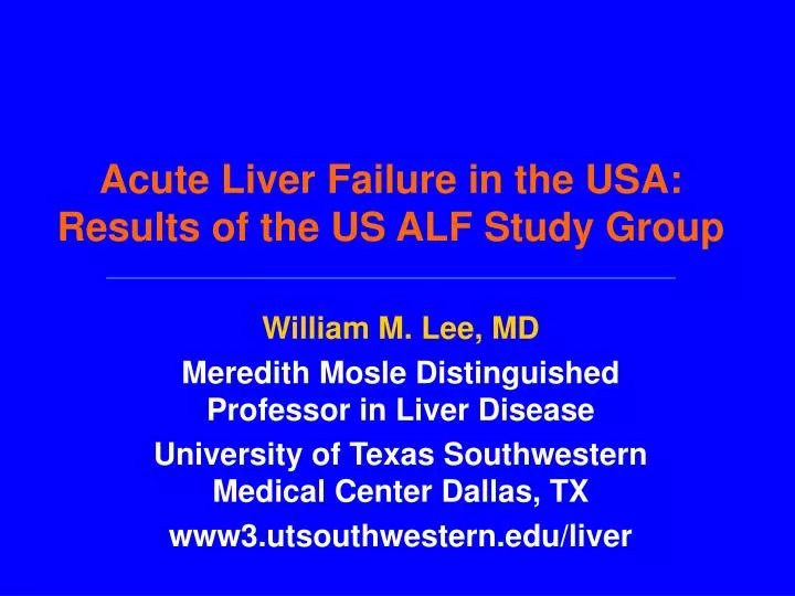 acute liver failure in the usa results of the us alf study group
