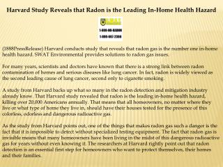 Harvard Study Reveals that Radon is the Leading In-Home Heal