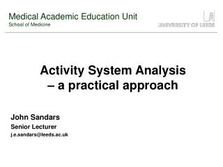 Activity System Analysis – a practical approach