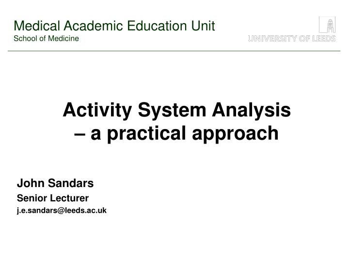 activity system analysis a practical approach