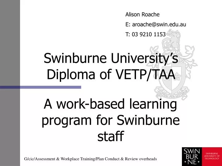 swinburne university s diploma of vetp taa