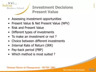 Investment Decisions Present Value