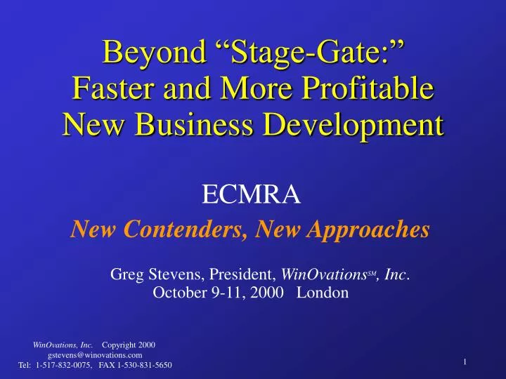 beyond stage gate faster and more profitable new business development
